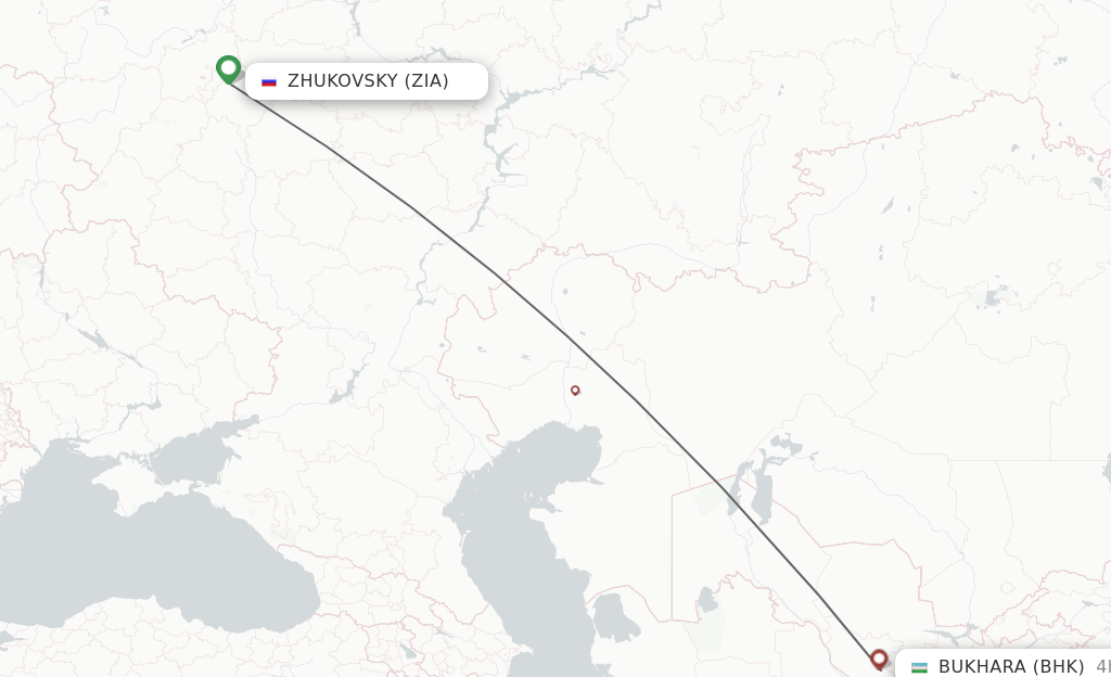 Flights from Zhukovsky to Bukhara route map