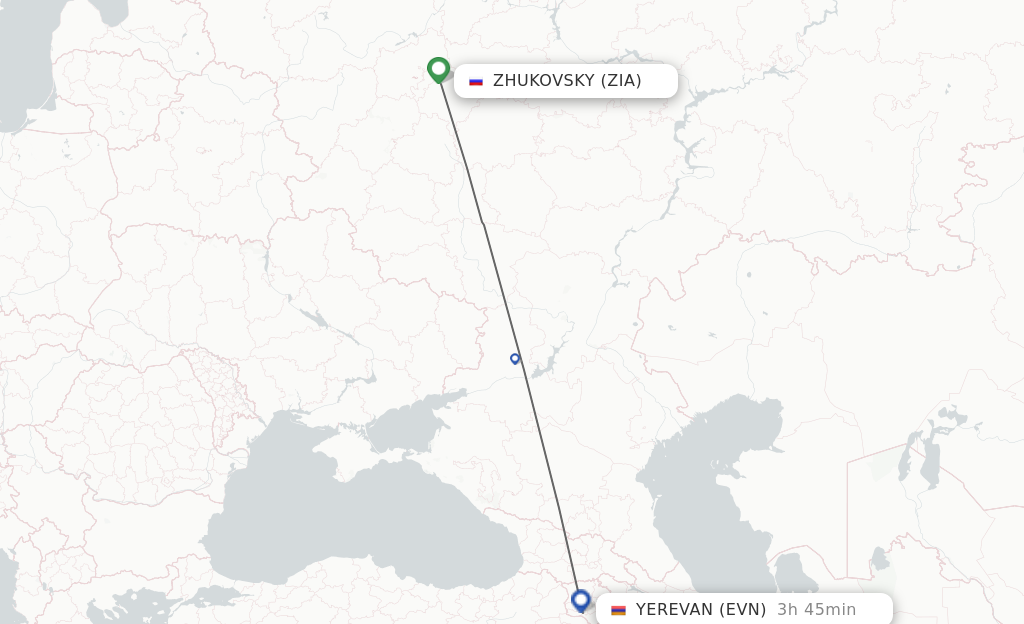 Flights from Zhukovsky to Yerevan route map