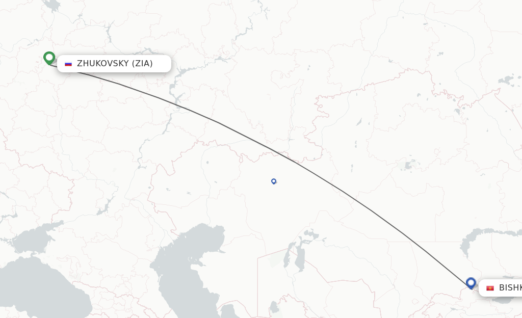 Flights from Zhukovsky to Bishkek route map