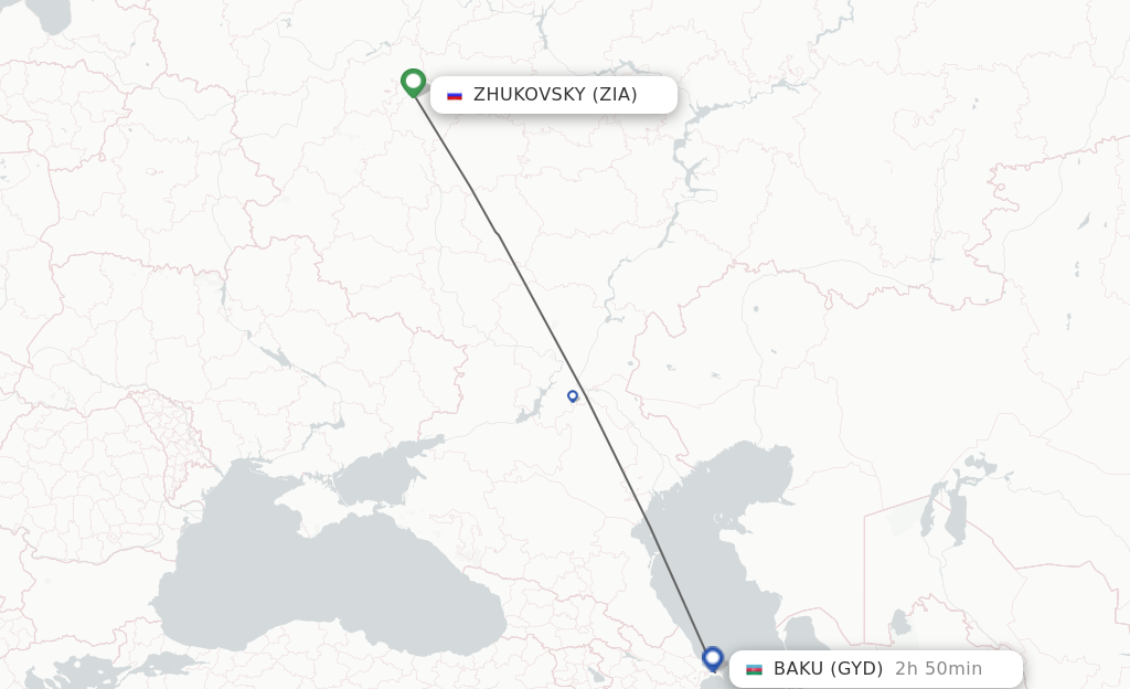 Flights from Zhukovsky to Baku route map