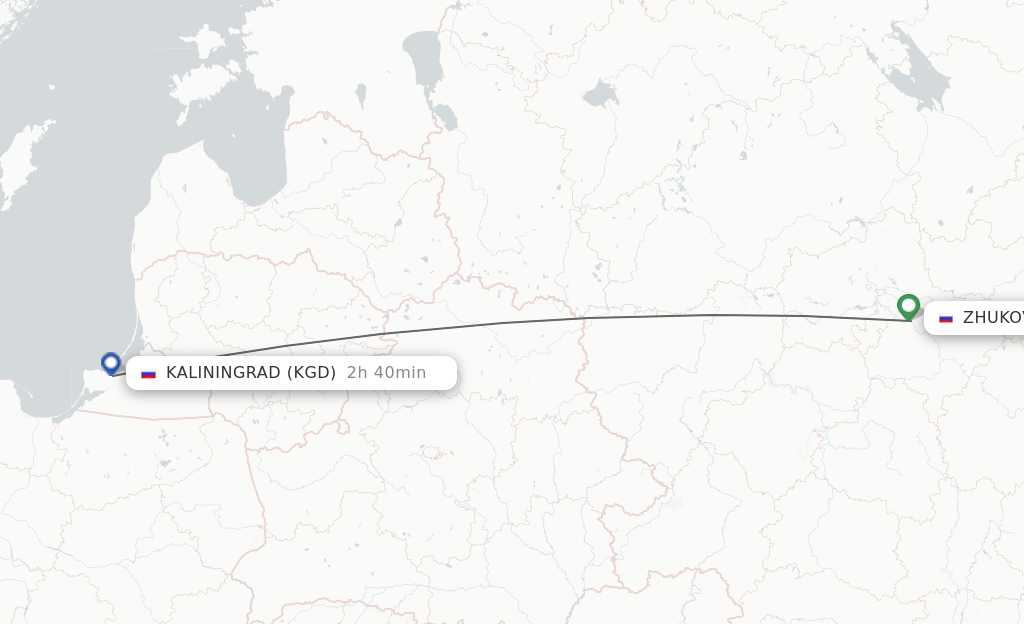 Flights from Zhukovsky to Kaliningrad route map
