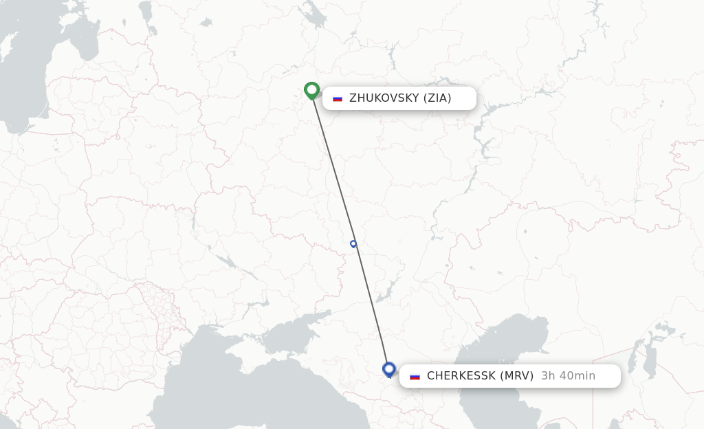 Flights from Zhukovsky to Mineralnye Vody route map