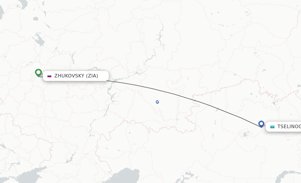 Flights from Zhukovsky to Astana route map