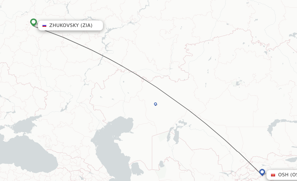 Flights from Zhukovsky to Osh route map