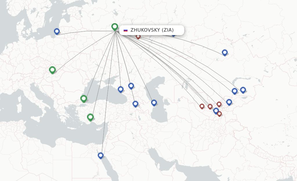 Flights from Zhukovsky to Aktau route map