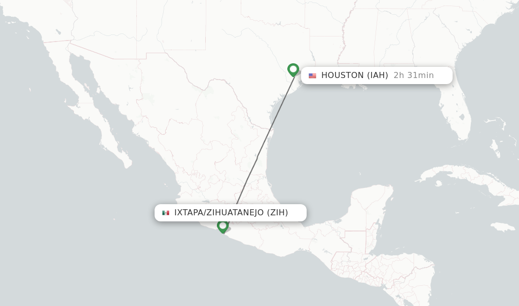 Flights from Ixtapa/Zihuatanejo to Houston route map