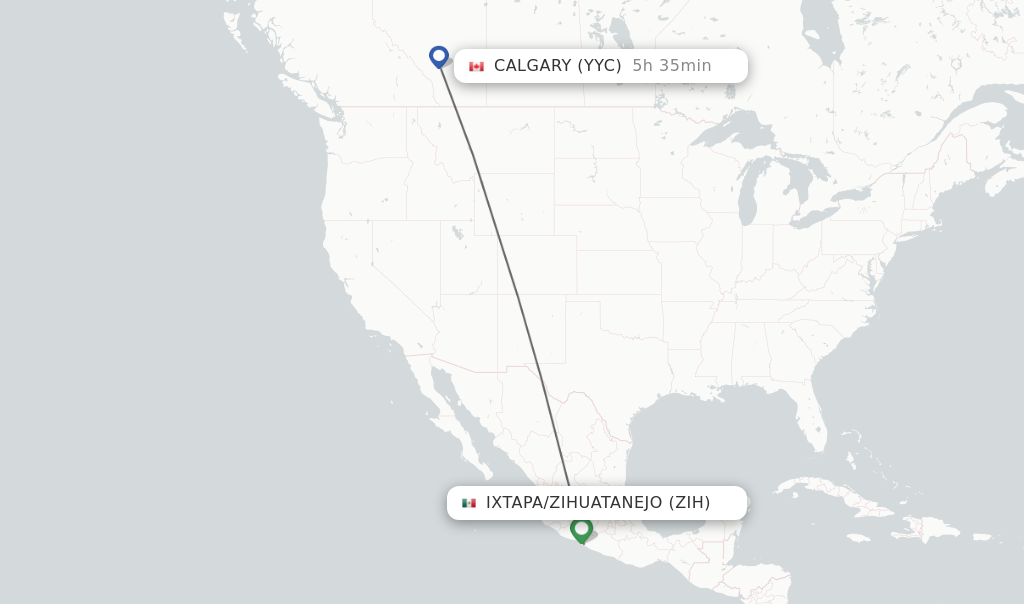 Flights from Ixtapa/Zihuatanejo to Calgary route map