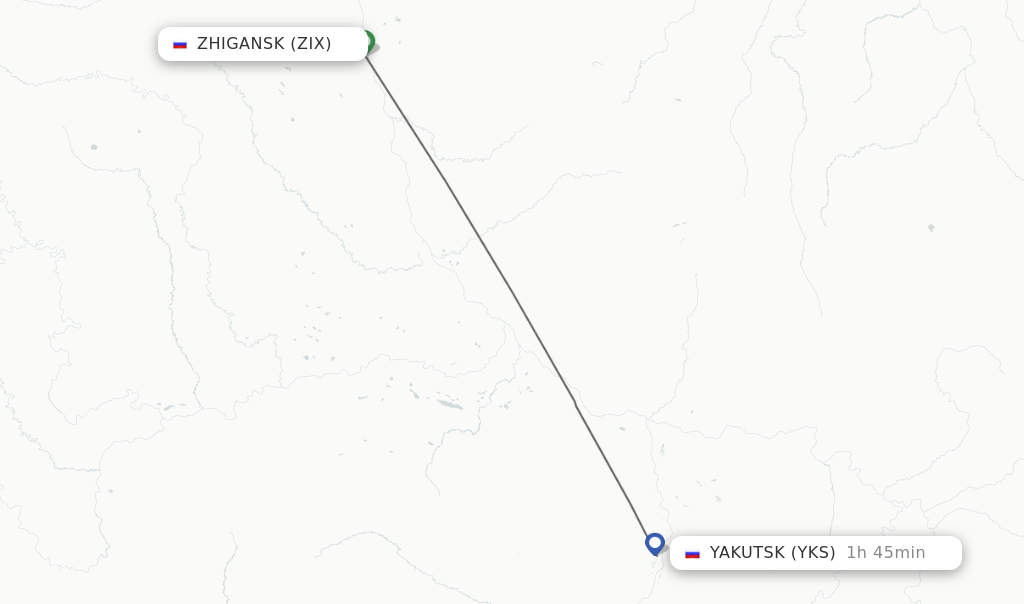 Flights from Zhigansk to Yakutsk route map