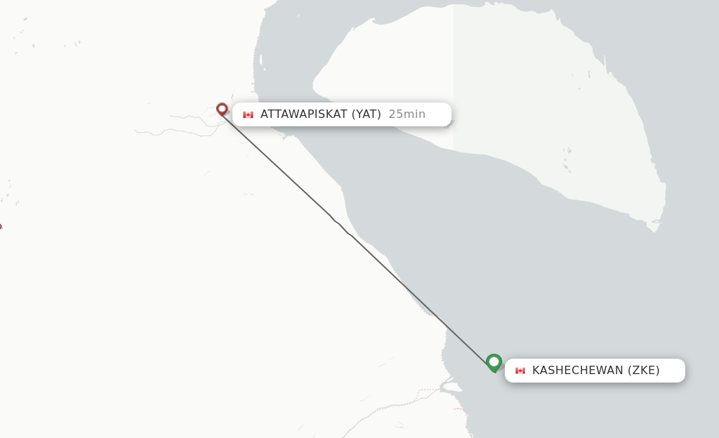 Flights from Kashechewan to Attawapiskat route map