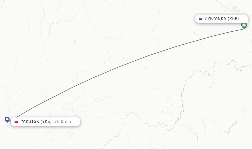 Flights from Zyryanka to Yakutsk route map