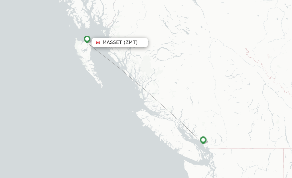 Route map with flights from Masset with Pacific Coastal Airlines