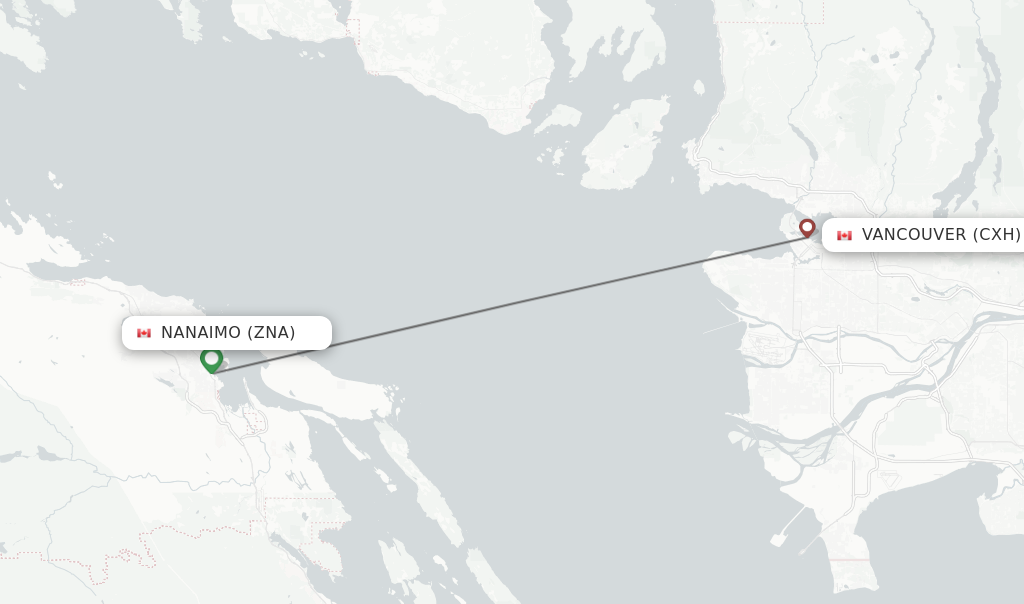 Flights from Nanaimo to Vancouver route map