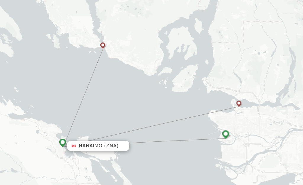 Route map with flights from Nanaimo with Harbour Air
