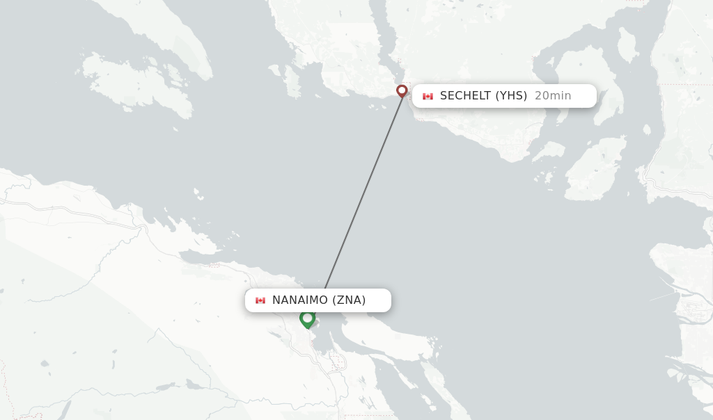 Flights from Nanaimo to Sechelt route map
