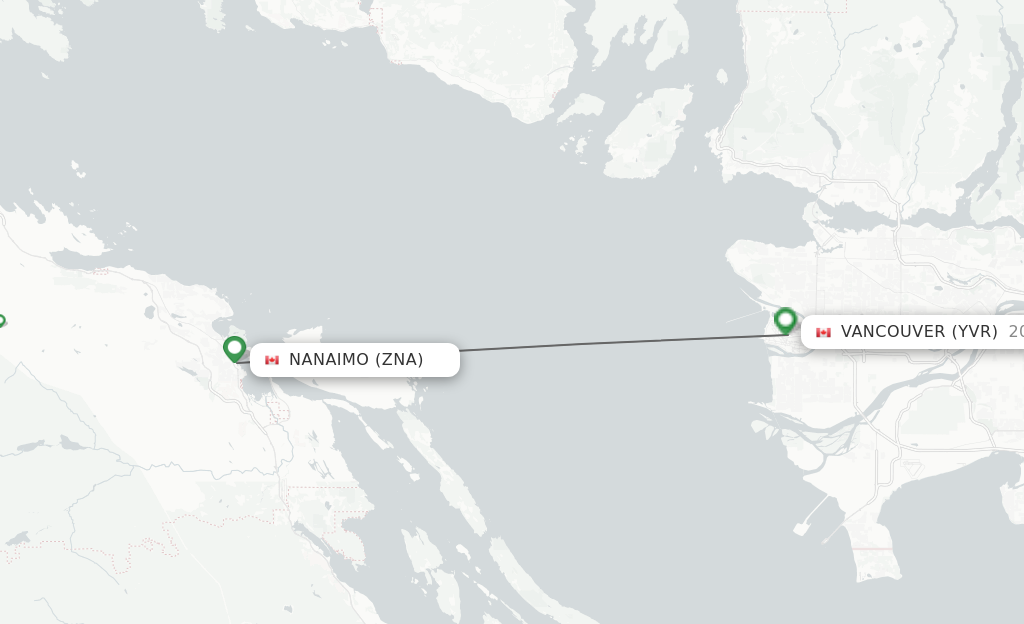 Flights from Nanaimo to Vancouver route map
