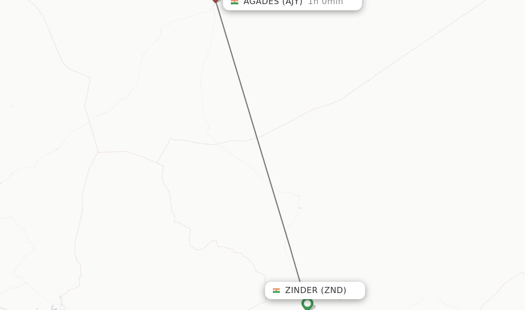 Flights from Zinder to Agades route map