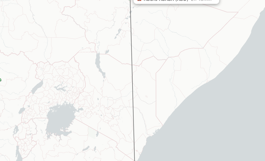 Flights from Zanzibar to Addis Ababa route map