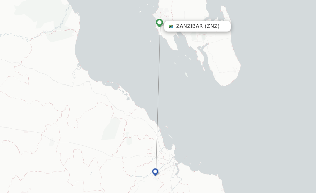 Route map with flights from Zanzibar with KLM