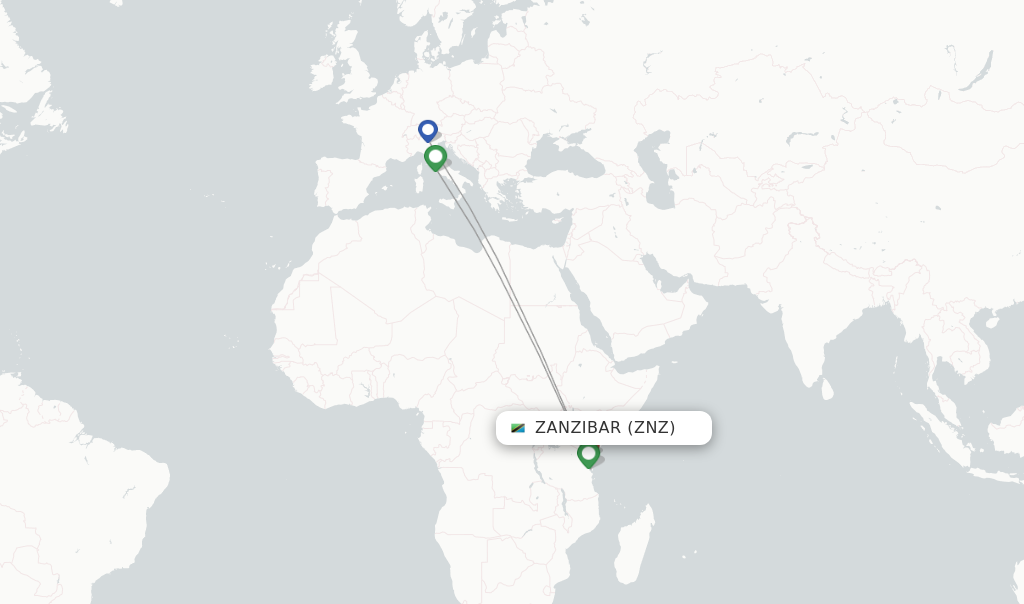 Route map with flights from Zanzibar with Neos