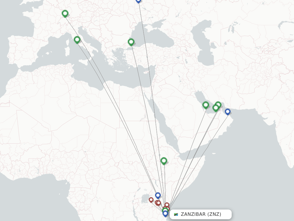 Flights from Zanzibar to Nairobi route map