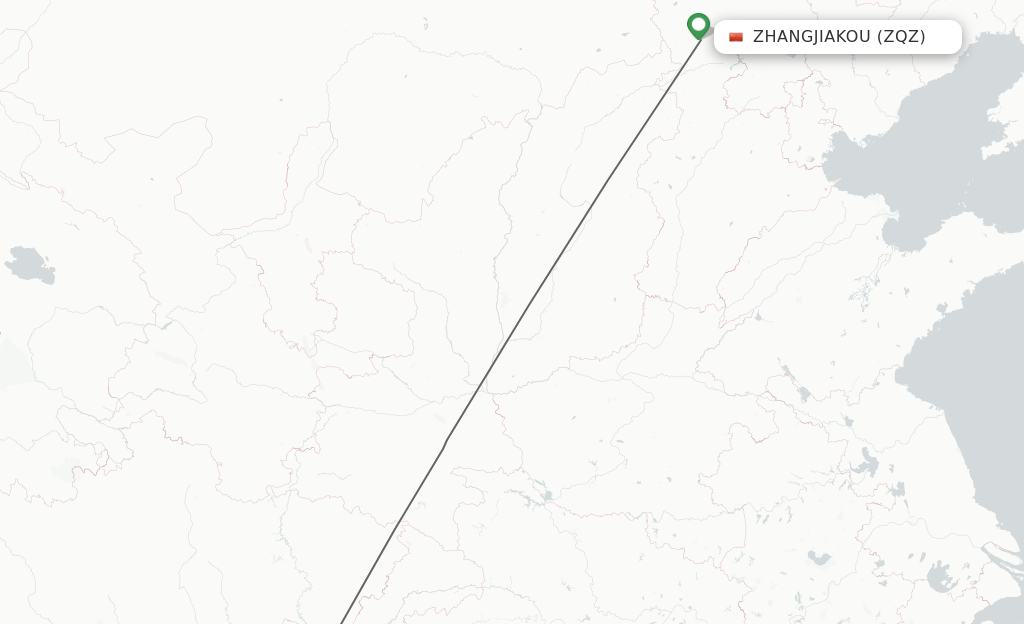 Flights from Zhangjiakou to Chongqing route map