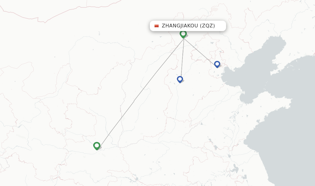 Route map with flights from Zhangjiakou with Gestair