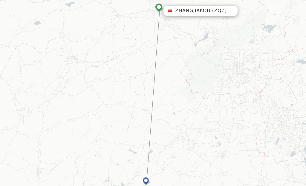 Route map with flights from Zhangjiakou with Hebei Airlines