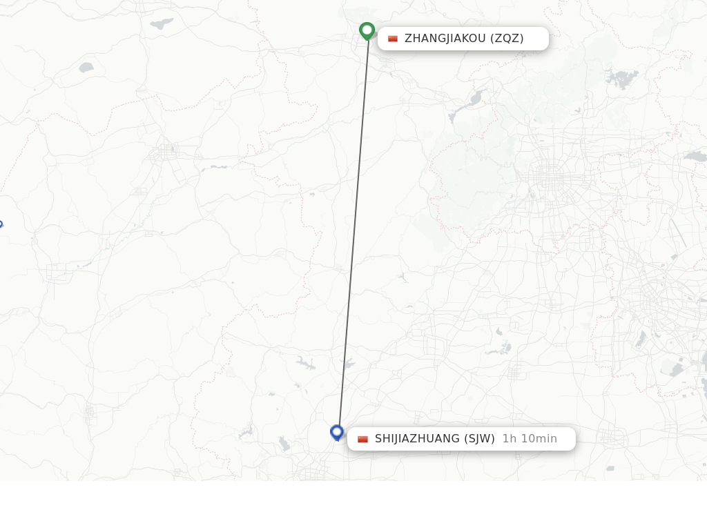 Flights from Zhangjiakou to Shijiazhuang route map