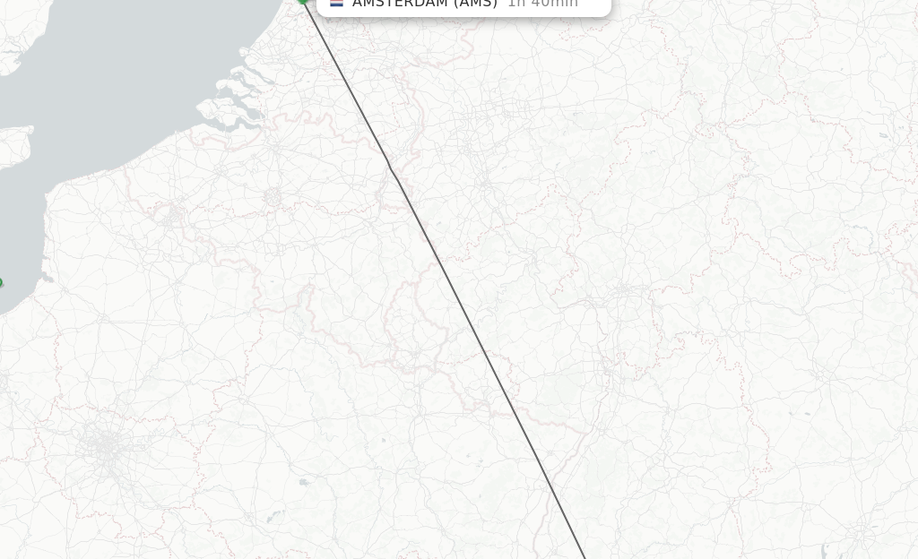 Flights from Zurich to Amsterdam route map