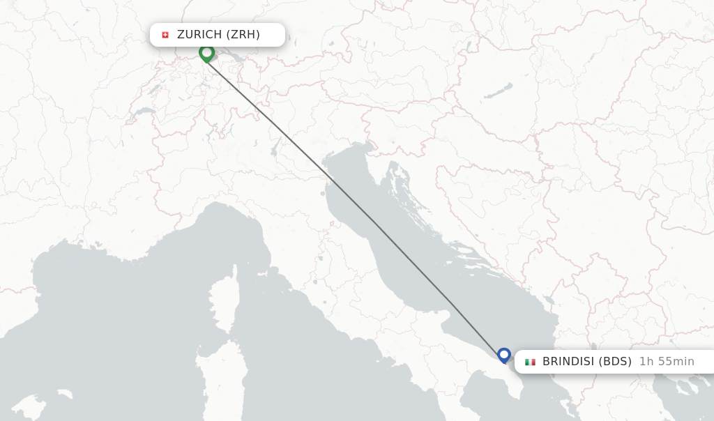 Flights from Zurich to Brindisi route map
