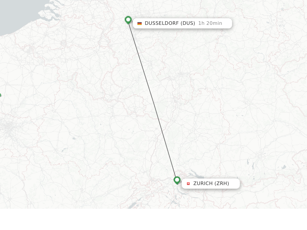 Flights from Zurich to Dusseldorf route map