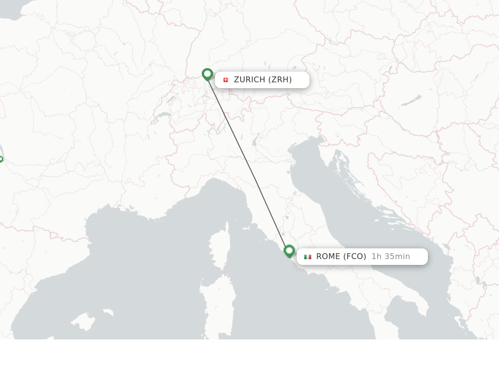 Flights from Zurich to Rome route map