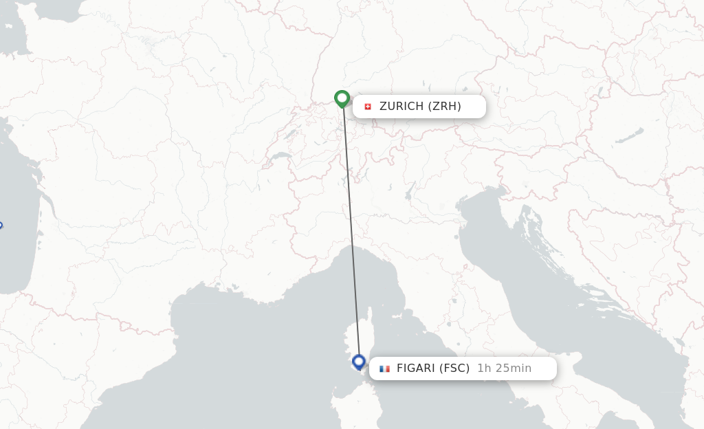 Flights from Zurich to Figari route map
