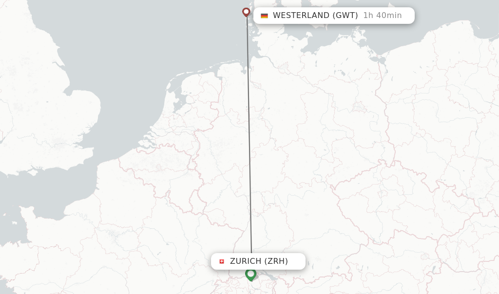 Flights from Zurich to Westerland route map