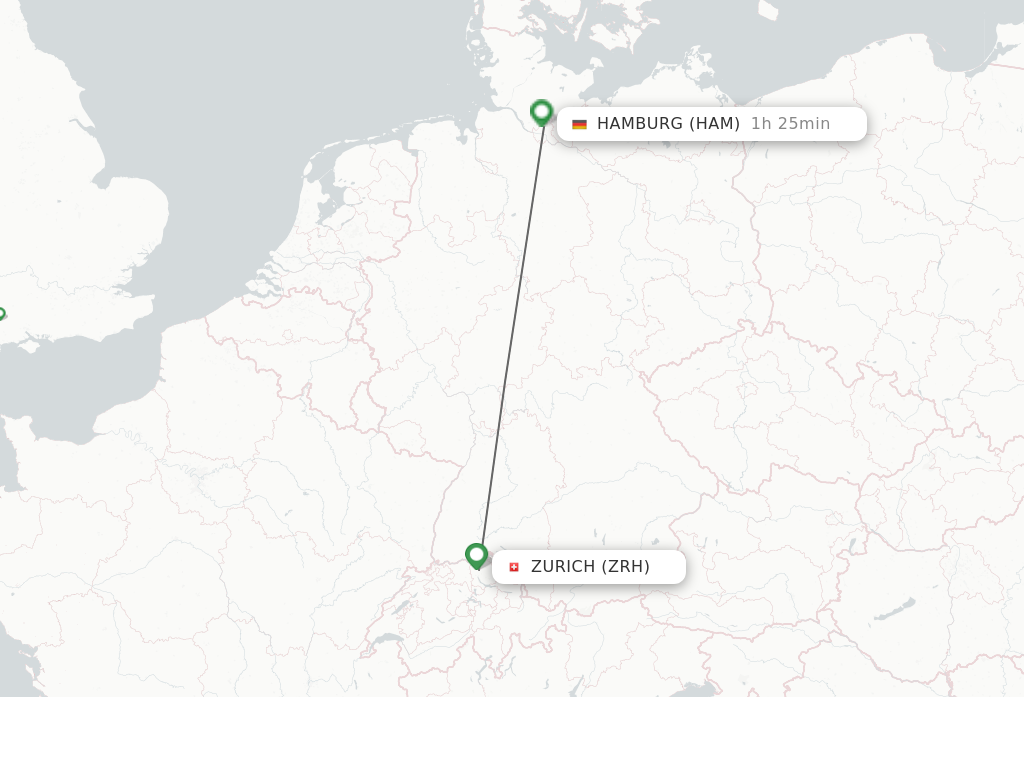 Flights from Zurich to Hamburg route map