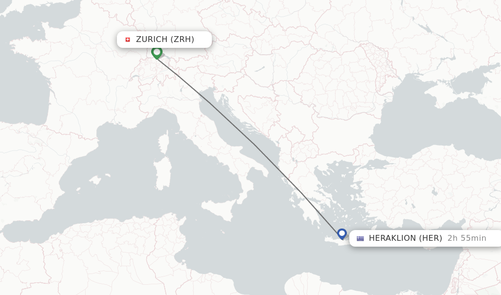 Flights from Zurich to Heraklion route map