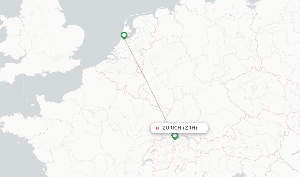 Route map with flights from Zurich with KLM