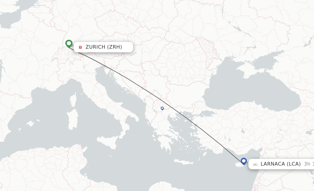 Flights from Zurich to Larnaca route map