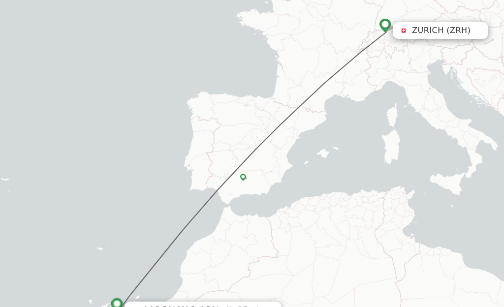 Flights from Zurich to Las Palmas route map
