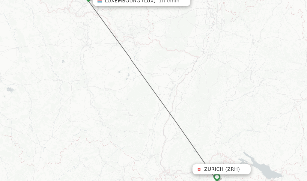 Flights from Zurich to Luxembourg route map