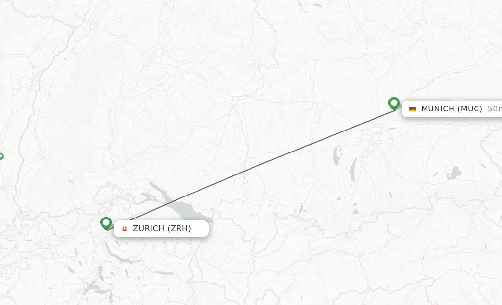 Flights from Zurich to Munich route map