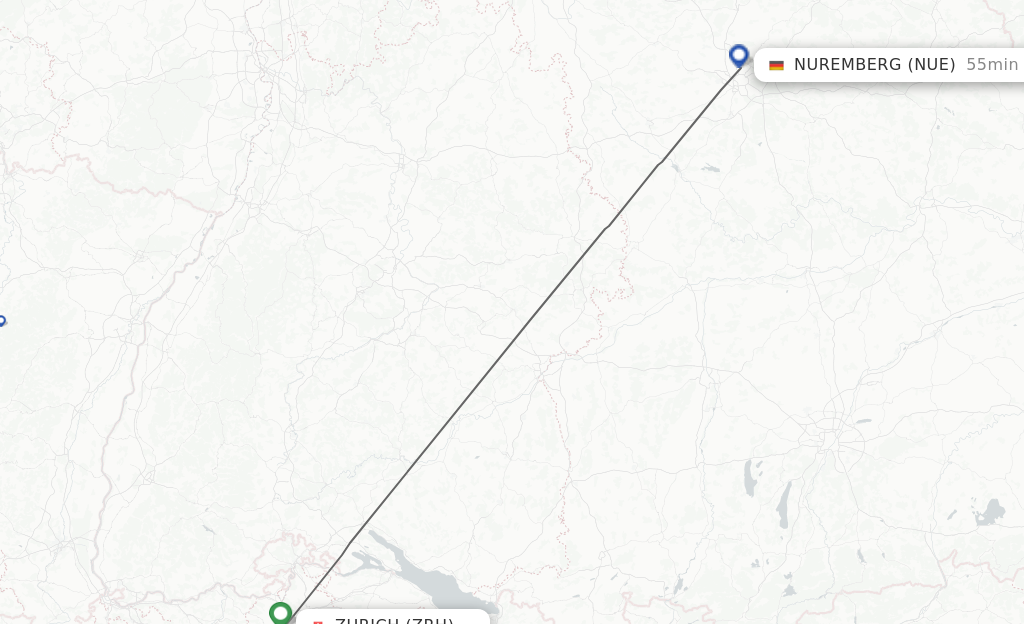 Flights from Zurich to Nuremberg route map