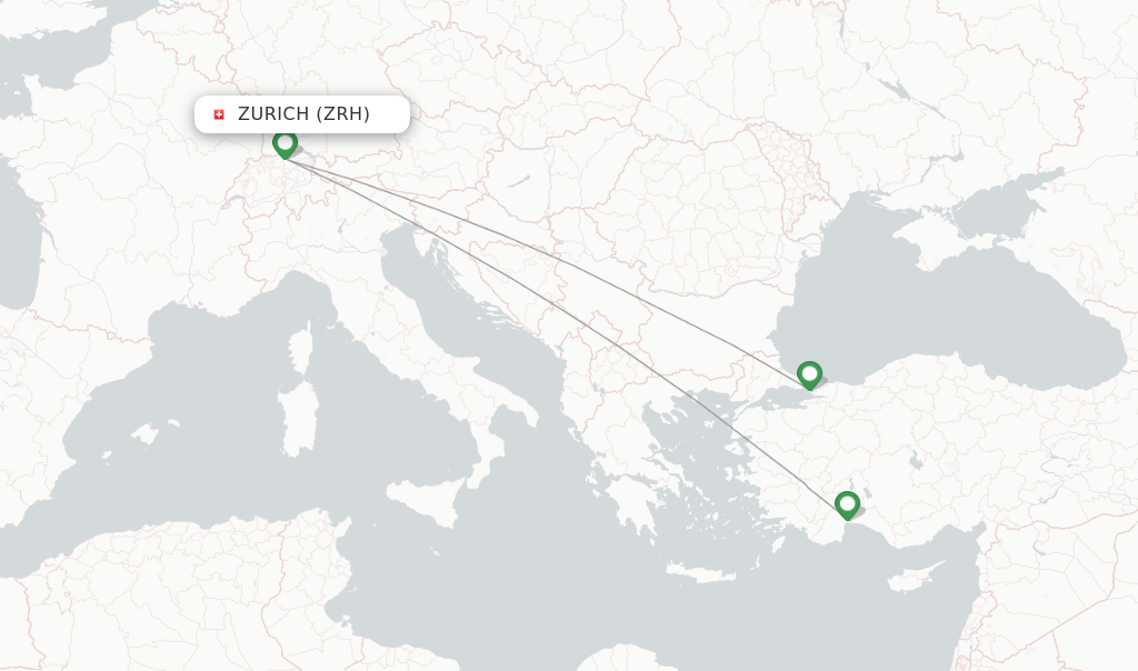 Route map with flights from Zurich with Pegasus