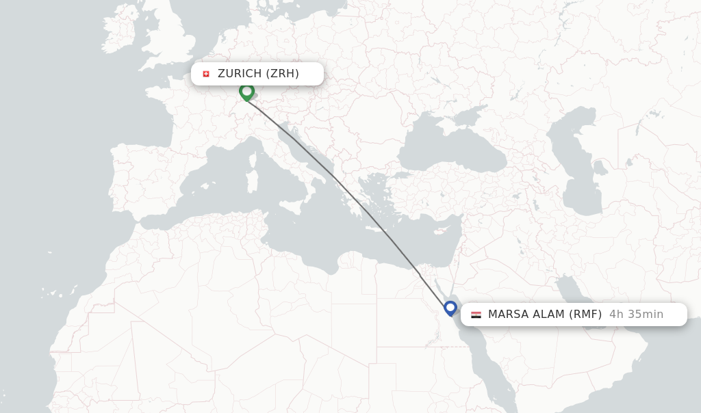 Flights from Zurich to Marsa Alam route map