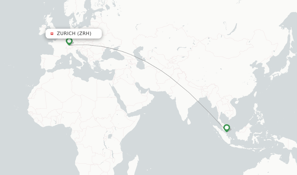 Route map with flights from Zurich with Singapore Airlines