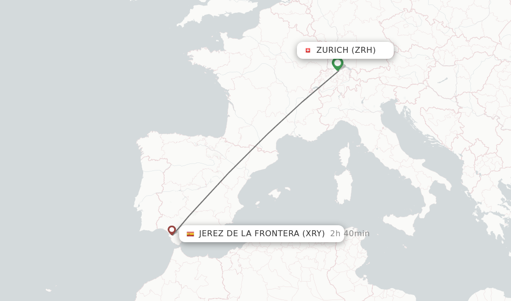 Flights from Zurich to Jerez De La Frontera route map