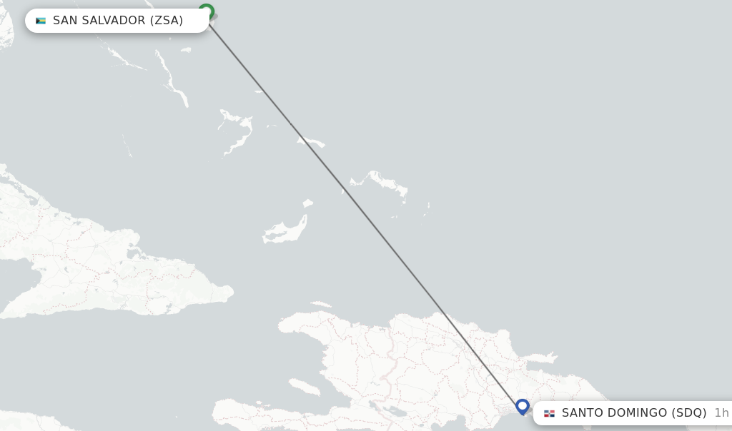 Flights from San Salvador to Santo Domingo route map