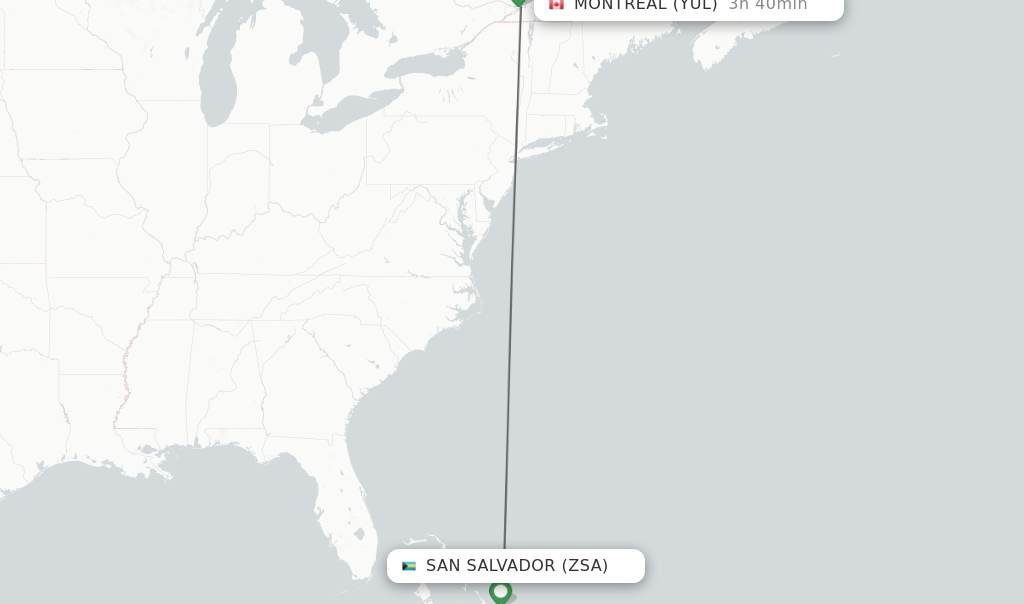 Flights from San Salvador to Montreal route map