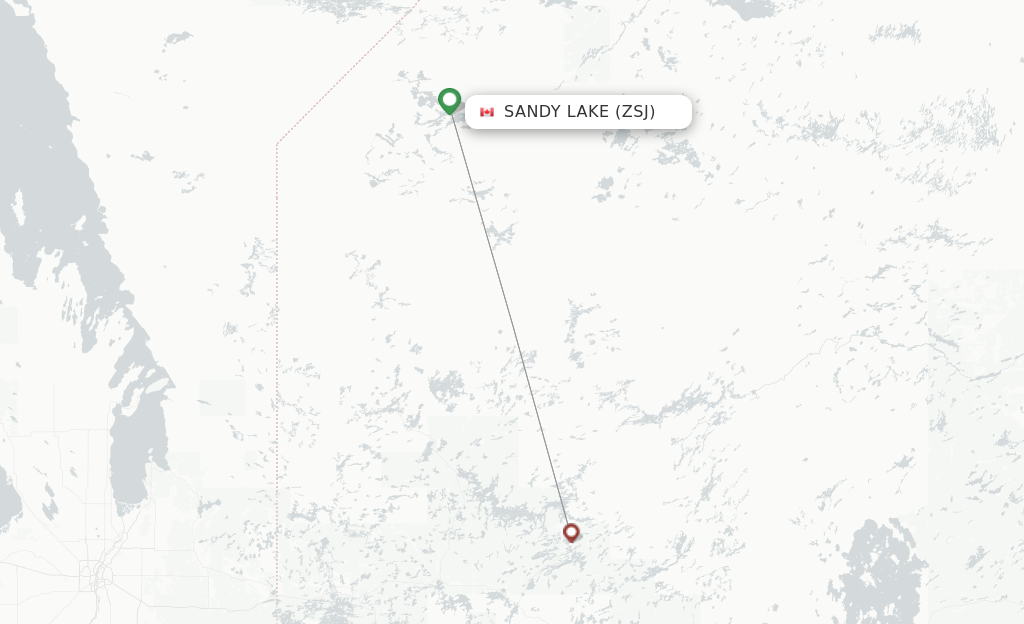Route map with flights from Sandy Lake with Bearskin Airlines