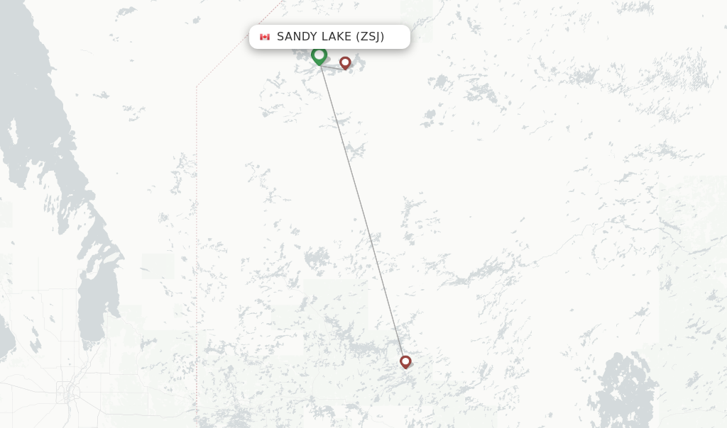 Route map with flights from Sandy Lake with Wasaya Airways